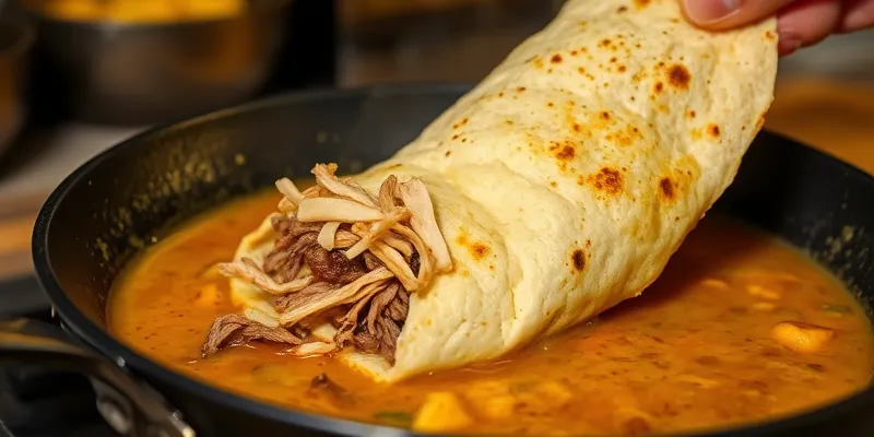 Close-up of a delicious Birria Taco filled with succulent meat, garnished with onions and cilantro, ready to be enjoyed.