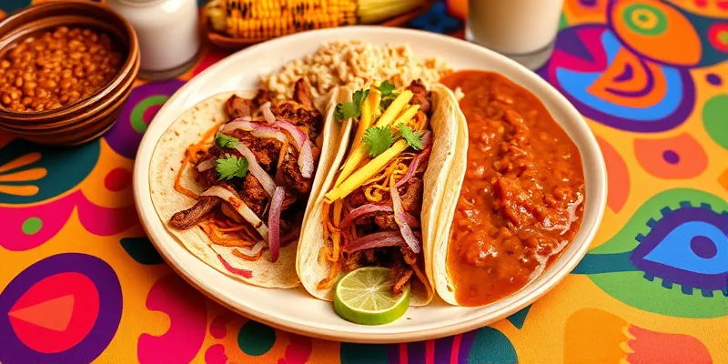 A vibrant spread featuring Birria Tacos, lime wedges, and fresh herbs on a rustic wooden table, highlighting traditional Mexican flavors.